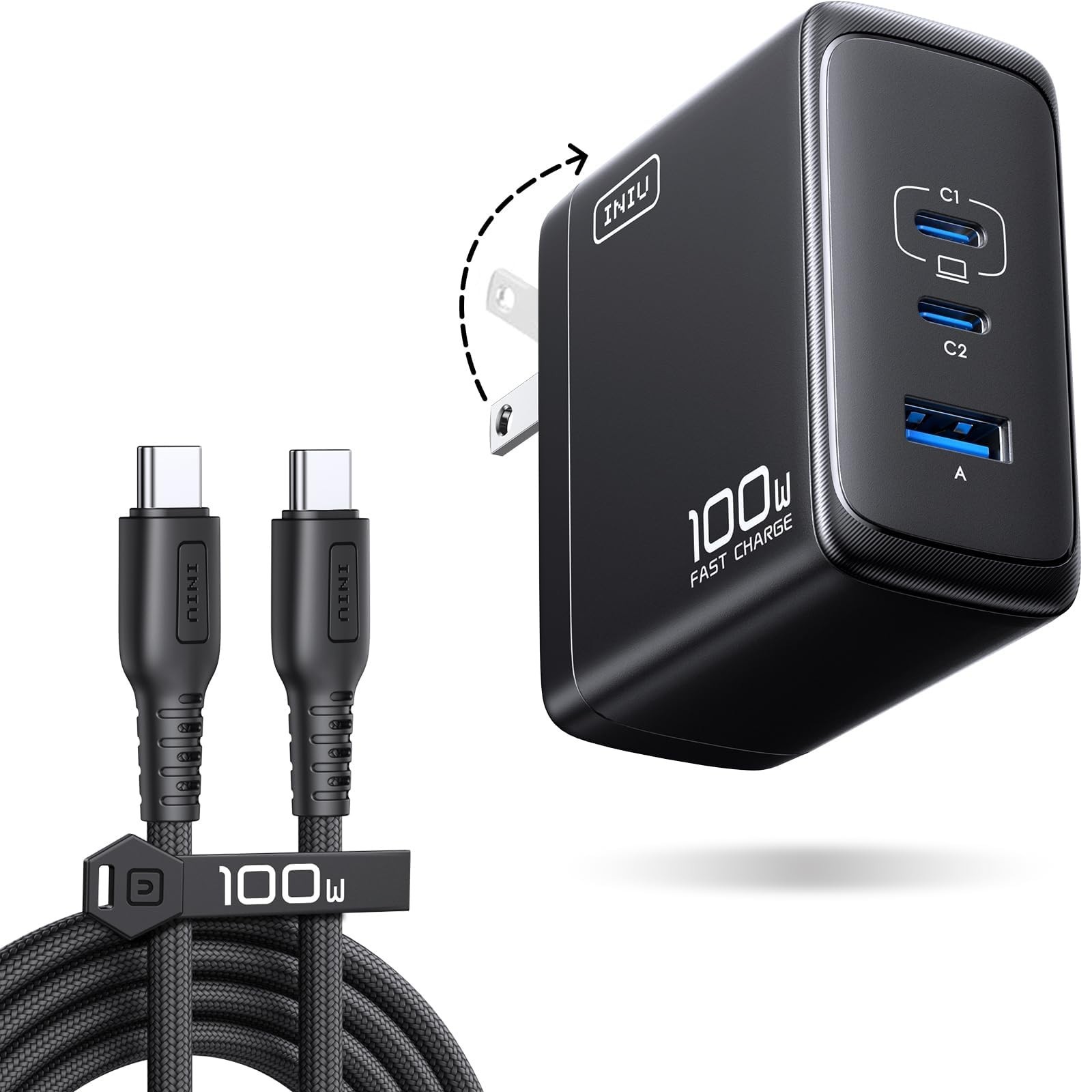 100W USB C Laptop Charger, GaN Fast Charging Block & Cable, Fast Power Delivery