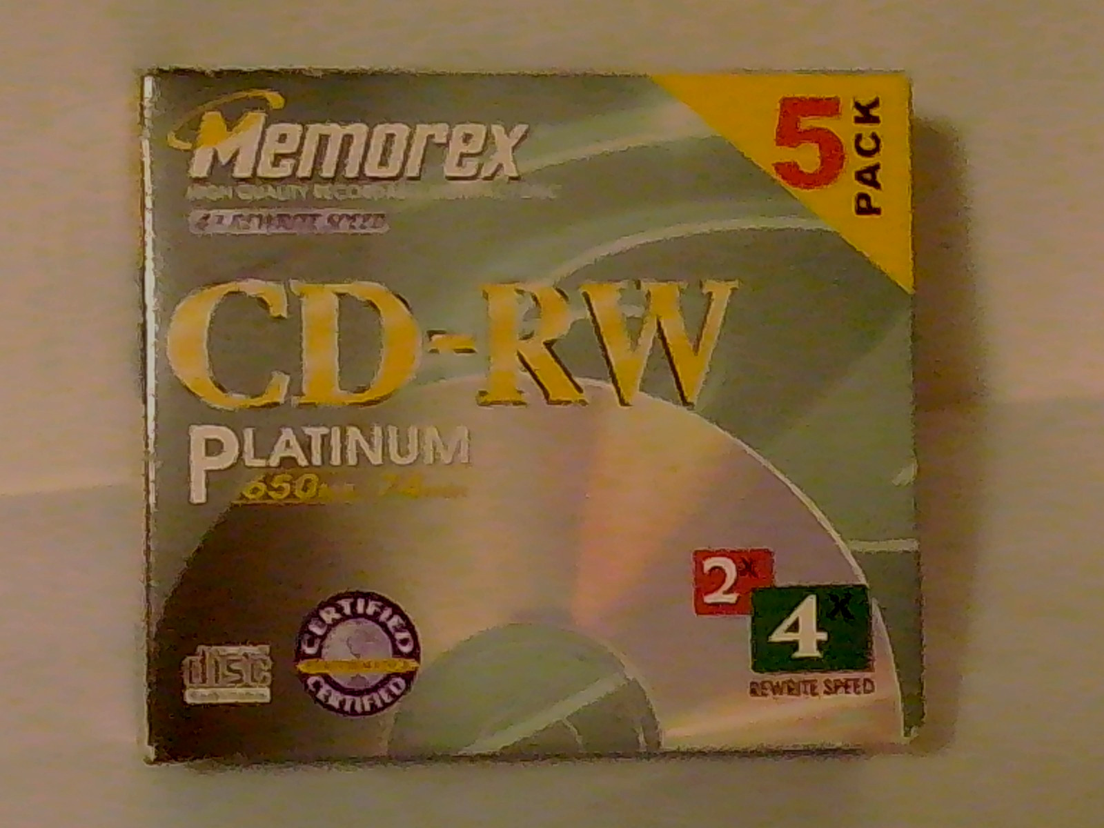 Memorex CD-RW Platinum 650MB 74 Min 4X Rewrite-Speed  5-Pk Compact Discs  Sealed