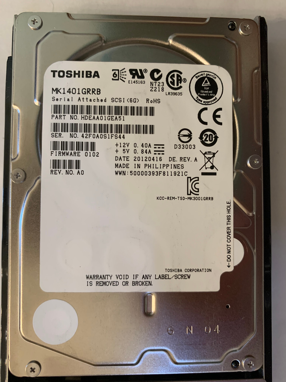 Toshiba MK1401GRRB 2.5" 147GB SAS 6GB 15K 32M Hard Drive 
