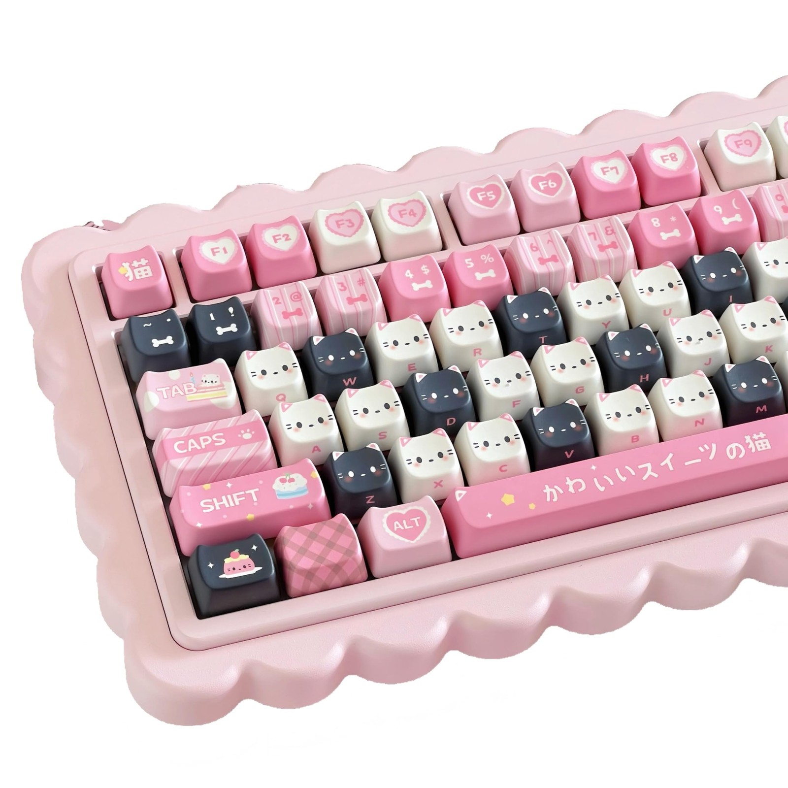 PBT Keycaps Cat Dessert Black Pink 136 Keys MX Switch Keyboard