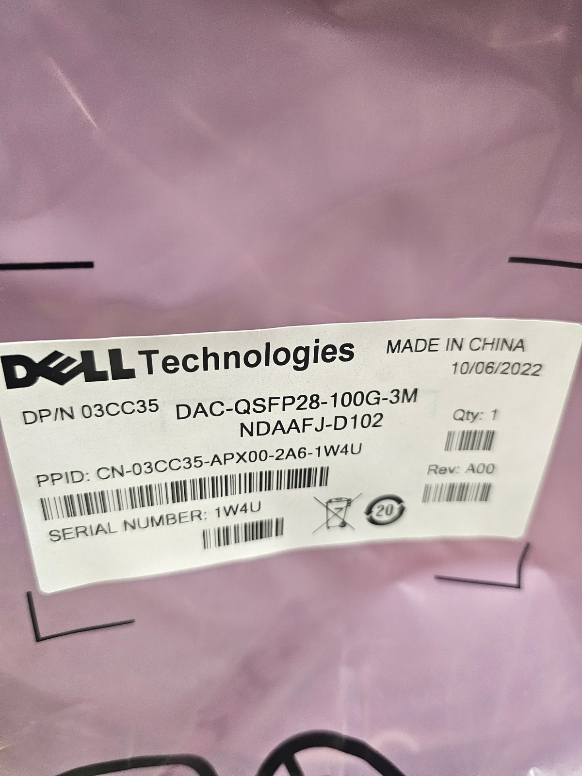 *NEW* Dell DAC-QSFP28-100G-3M 03CC35 470-ABQE DAC-Q28-100G-3M NETWORK CABLE 