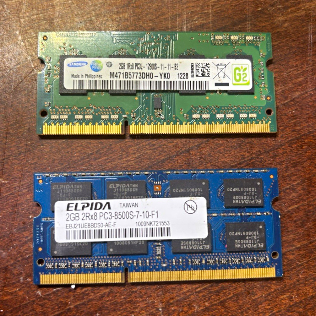 Samsung and Elpida 4GB (2x2GB) DDR3 PC3-12800S 204-Pin SO-DIMM Non-ECC RAM