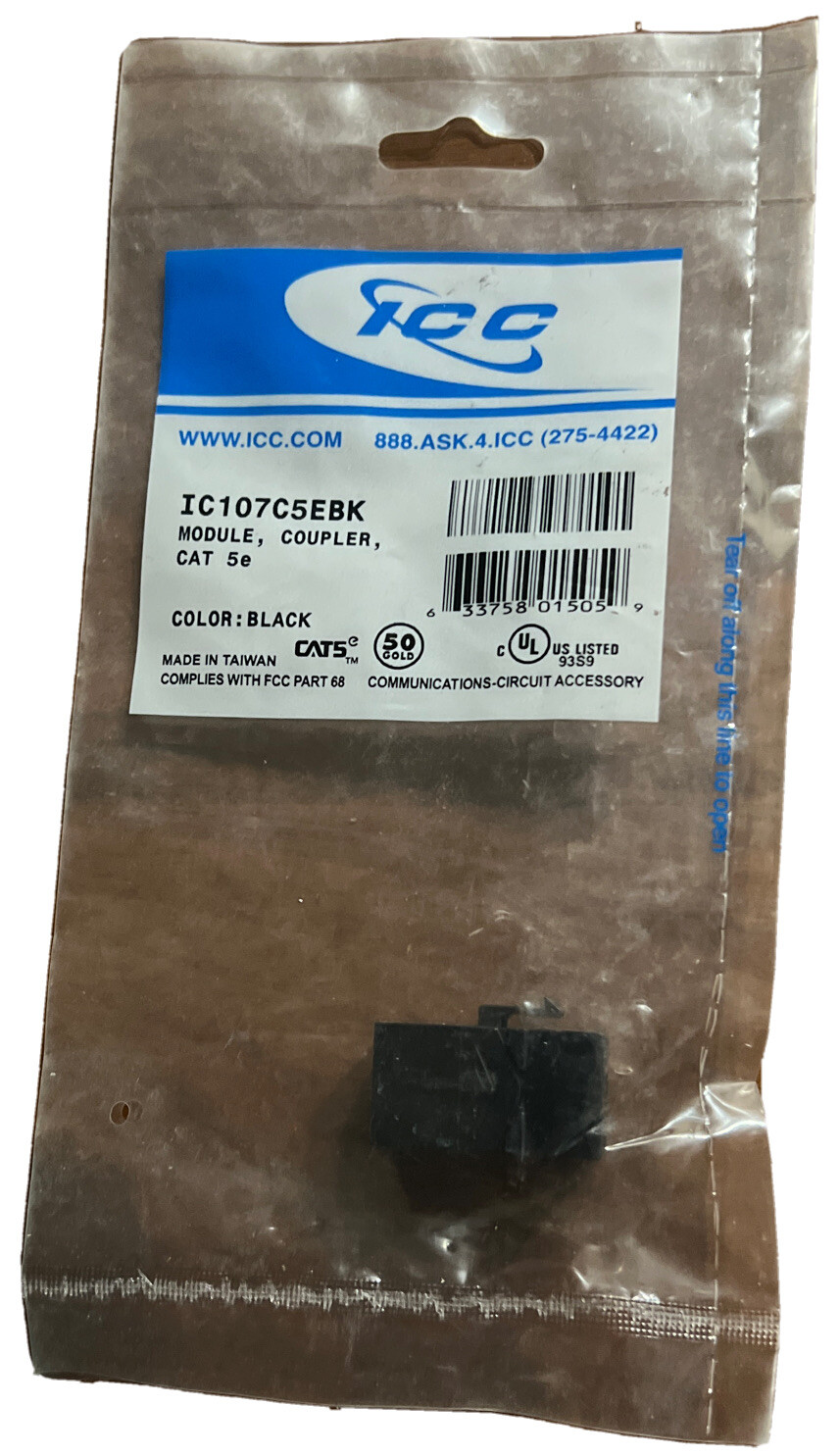 New ICC MODULE COUPLER CAT 5e BLACK IC107C5EBK 633758015059