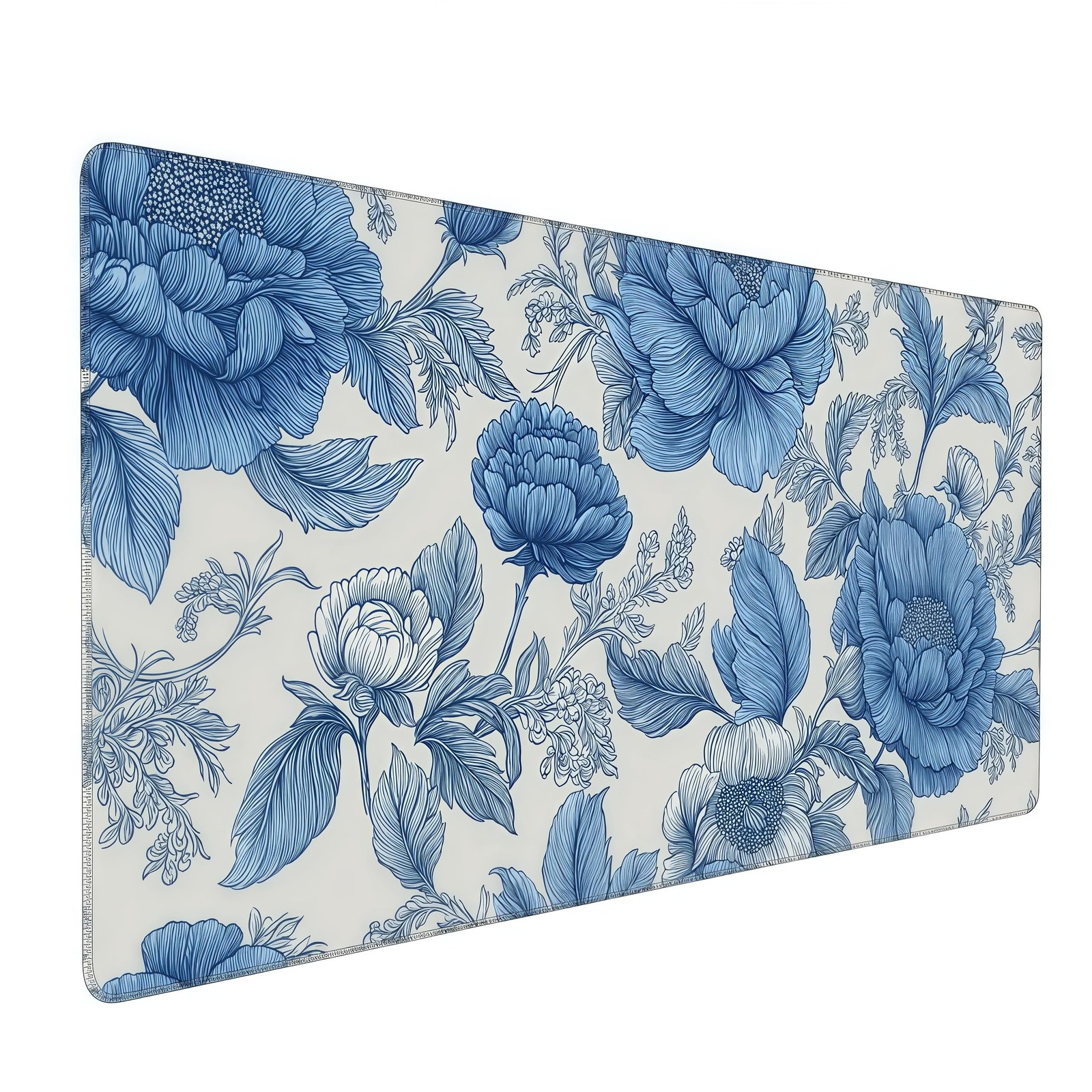Blue Chinoiserie Mouse Pad,Blue and White Floral Desk Mat, XXL Large Floral P...