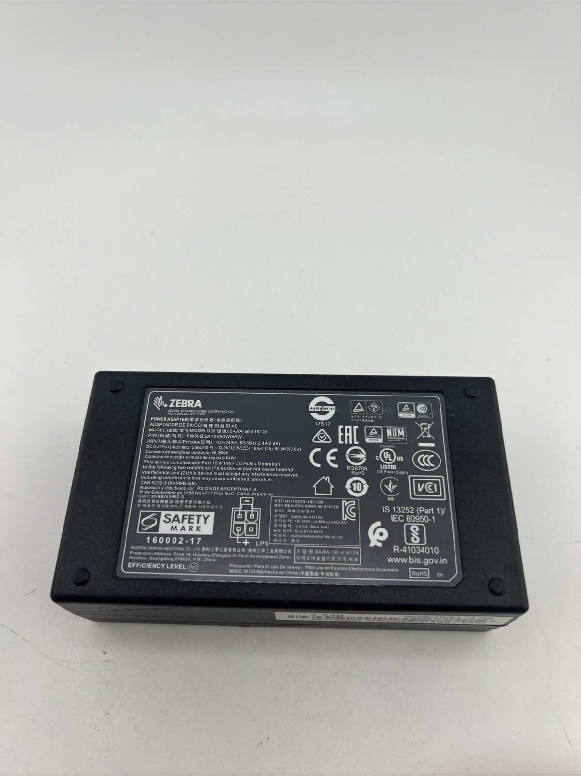 ZEBRA SAWA-56-41612A Power Supply Adapter 12V 4.16A 50W No Power Cord