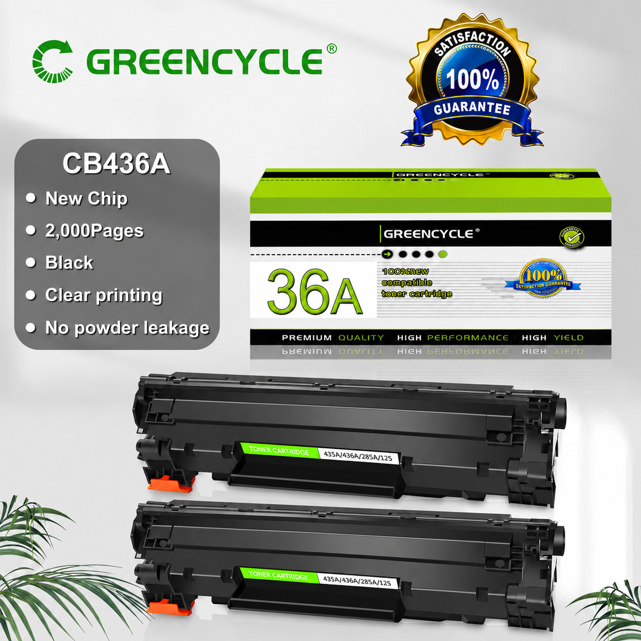 2PK CB436A 36A Black Toner Works With HP LaserJet P1505 P1505n M1120 M1522nf