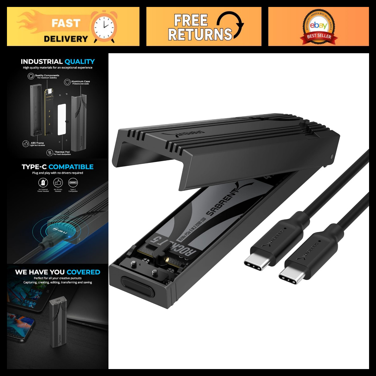 USB-C NVMe M.2 PCIe SSD Enclosure & Reader, 10Gbps High-Speed Data Transfer