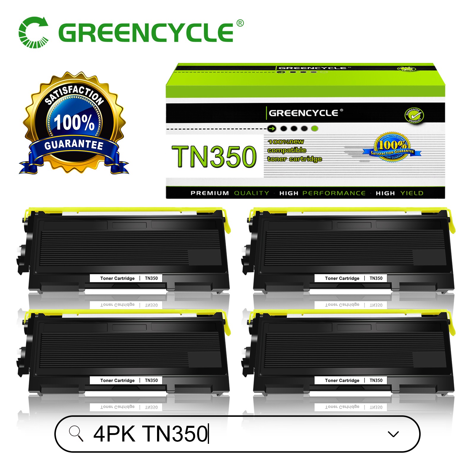 4PK TN350 Toner Compatible for Brother HL-2045 HL-2050 HL-2075N HL-2070N Printer
