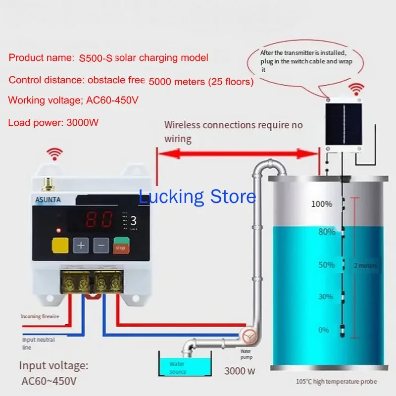 Wireless Remote Water Level Controller  220V 5000M Liquid Leve Float Sensor