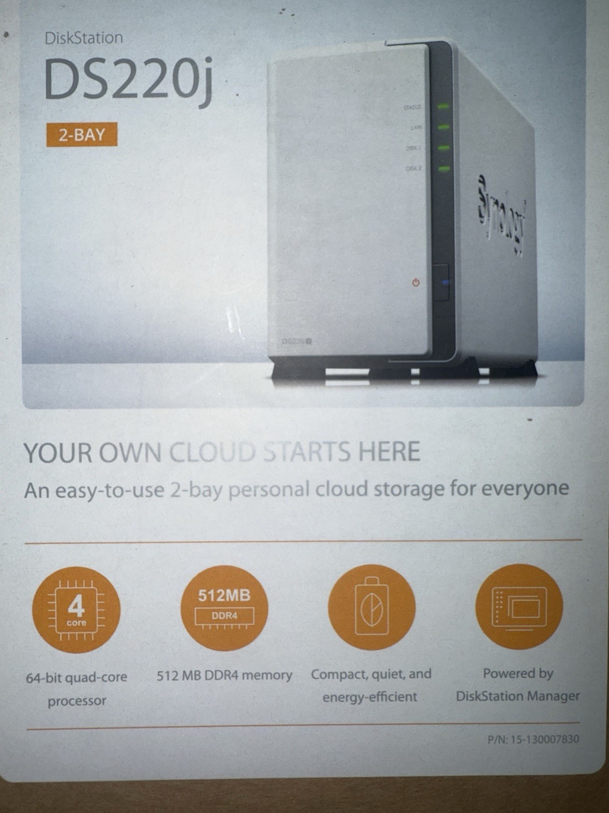 Synology DS220J 2 Bay NAS DiskStation - NEW Open box (Diskless - No Drives)