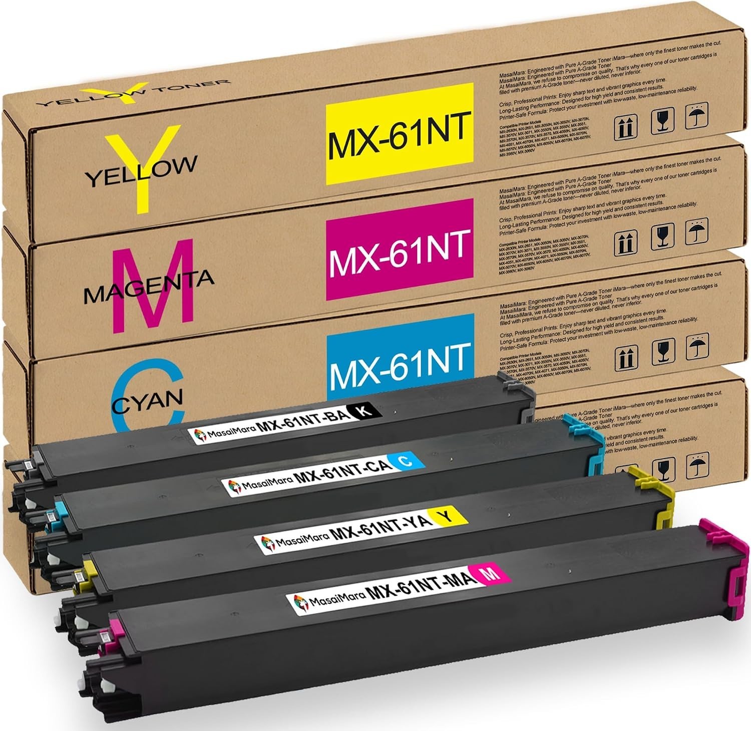 4-Pack Toner Cartridge Black Magenta Cyan Yellow BN MX61NT Sharp With Chip