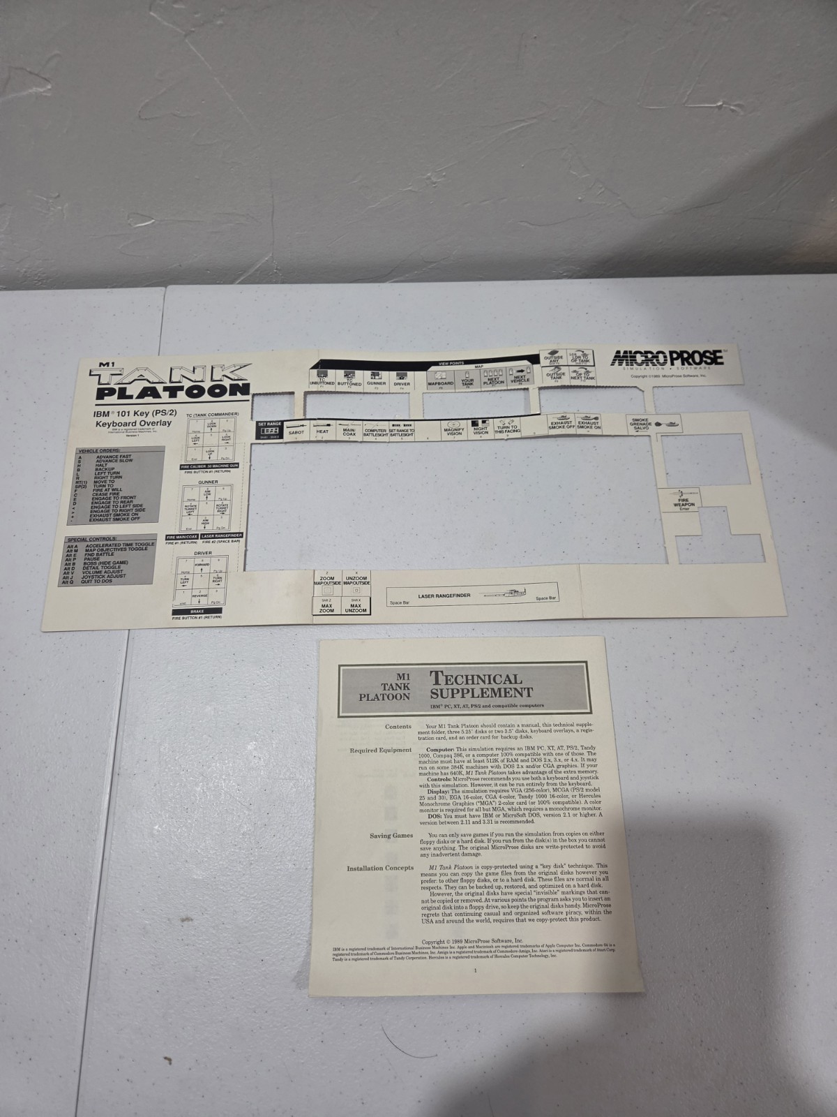 Microprose M1 Tank Platoon for IBM PC Vintage *Keyboard Overlay, Tech Supp Only*