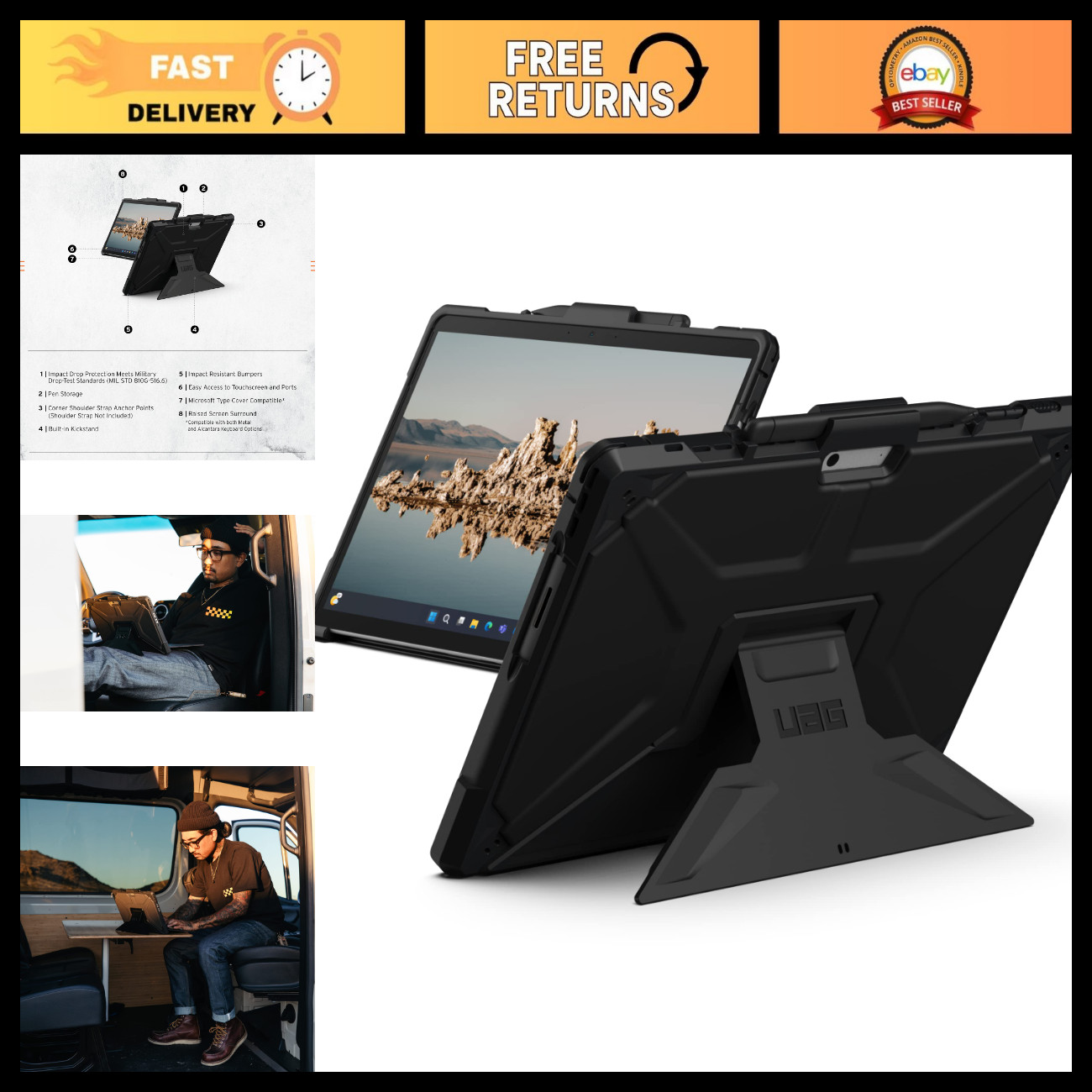 Rugged Protective Case for Microsoft Surface Pro 13" - Multi-Angle Kickstand & P