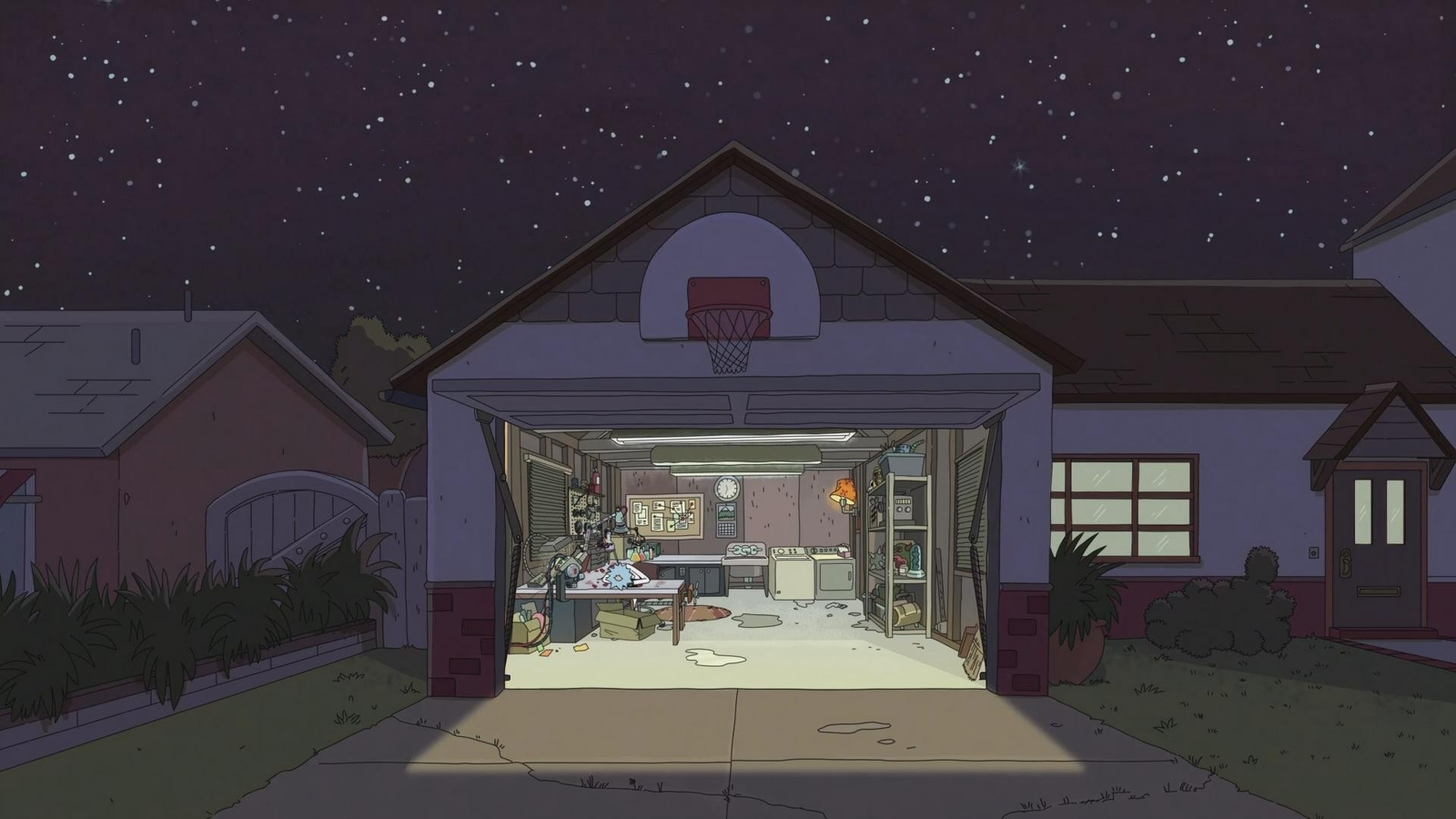 Landscape fan art rick and morty sanchez night house Custom Gaming Mat Desk