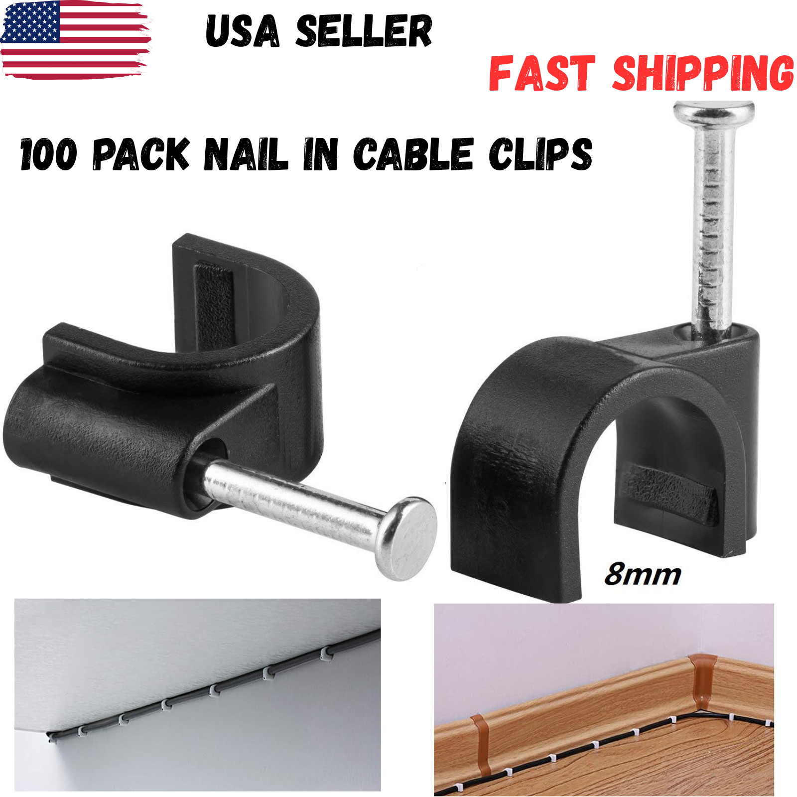 100-Pack Coax RG6 Nail On Cable Clips, Black