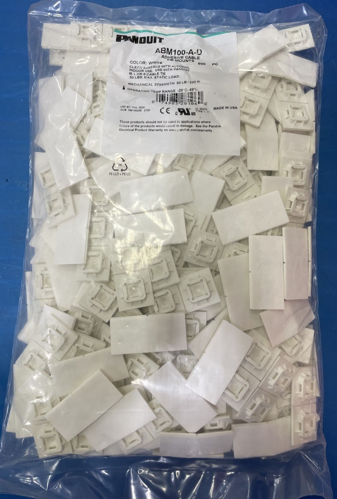 Panduit ABM100-A-D Adhesive Backed Cable Tie Mount, 4-Way, 1” x 1”, Pack of 500