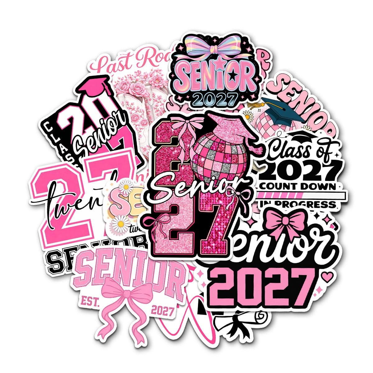 12Pcs-3" Senior 2027 Sticker Pack Cute Girly Boy Pink High School 3", P2
