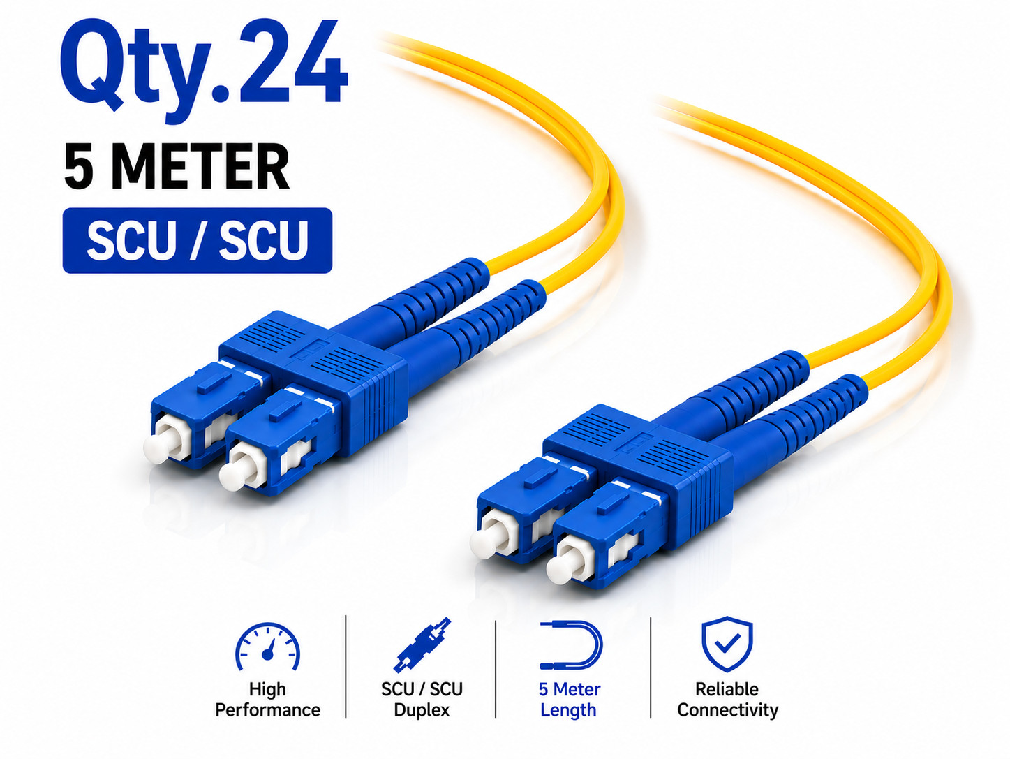 (24) 5 Meter SC/UPC - SC/UPC Duplex Fiber Patch Jumper OS2 SMF Singlemode Cable
