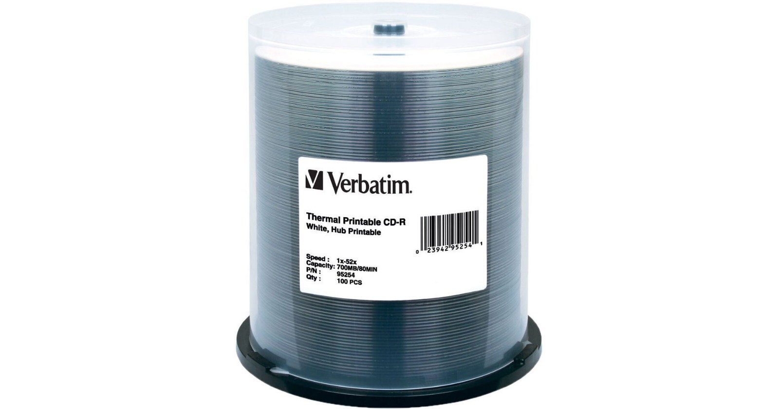100-Pack Verbatim White Thermal Hub Printable, 52X 80-Min CD-R's, Verbatim 95254