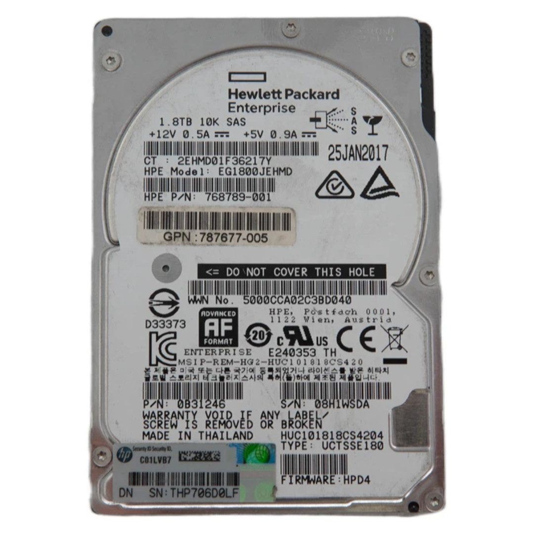 HPE 1.8TB 10K SAS SFF Enterprise HDD EG1800JEHMD 768789-001