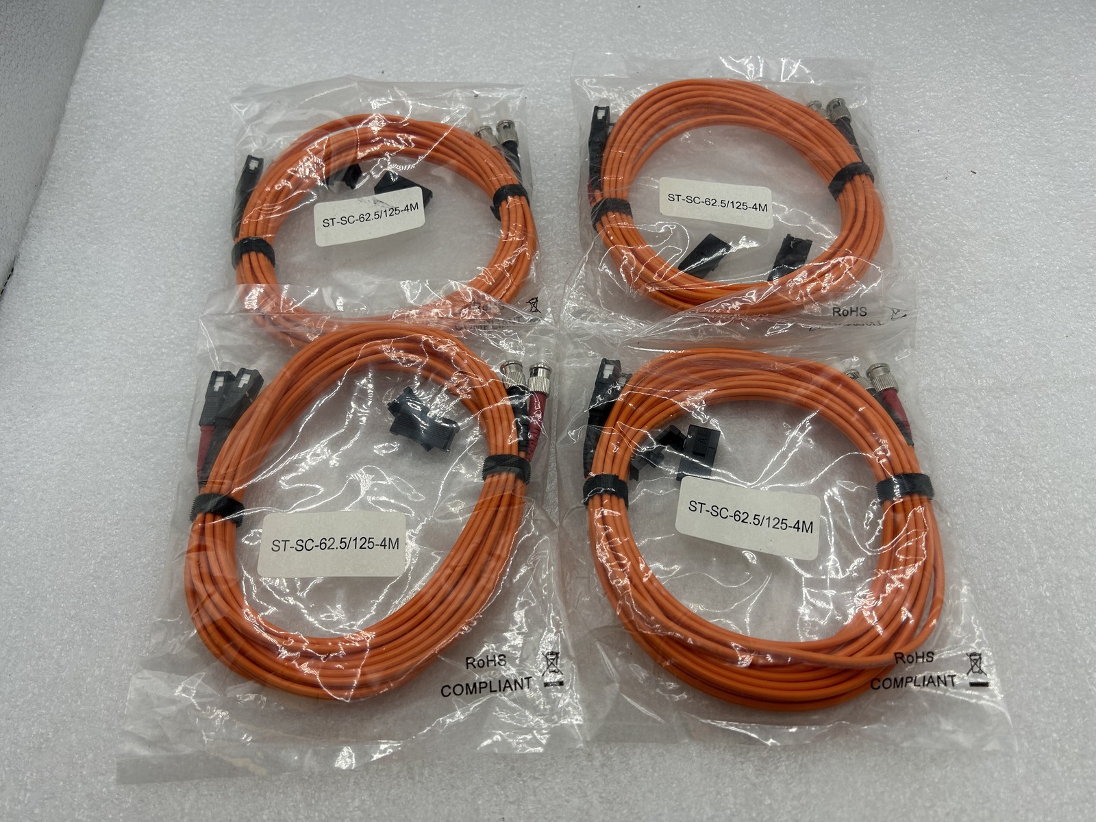 NEW 4 PACK LOT 4m ST-SC Duplex 62.5/125 Multimode Fiber Patch Cable Orange