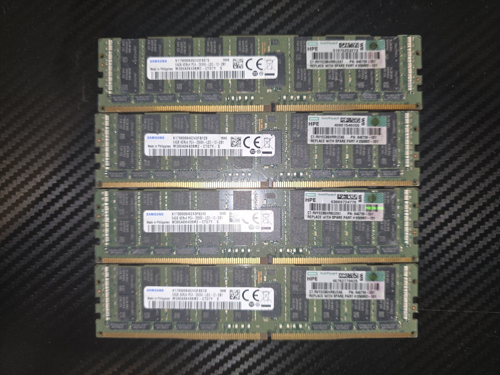 Samsung 256 GB (4x64GB) DDR4-2666 PC4-21300 4Rx4 ECC LRDIMM M386A8K40BM2-CTD7Y