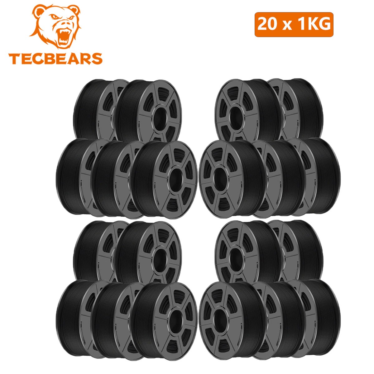 TECBEARS 20KG PETG High Speed Matte Black 600mm/s 3D Printer Filament 1.75mm