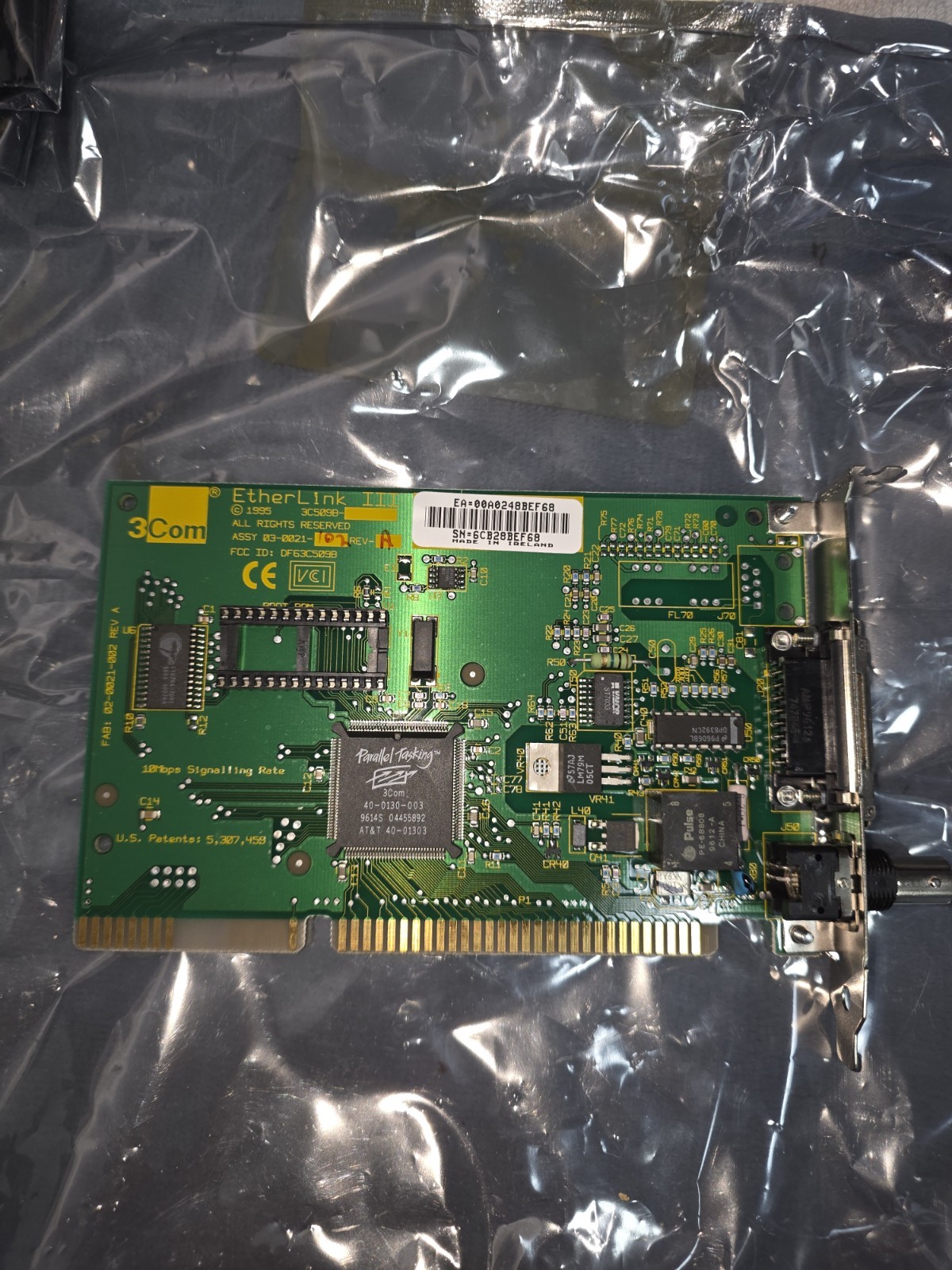RARE VINTAGE 1994 3COM ETHERLINK III 3C509-C ISA ETHERNET THICK THIN RJ45 LAN6