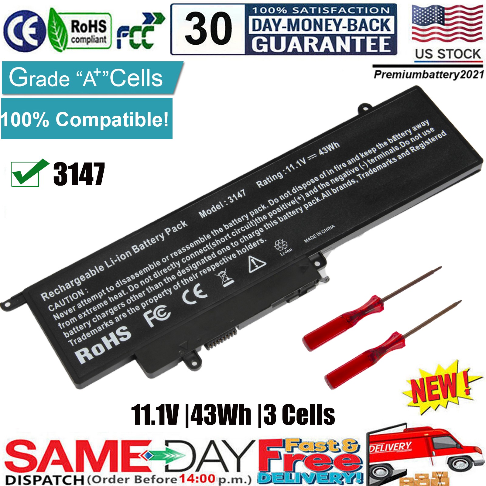 11.1V 43Wh Battery For Dell Inspiron 11 3000 Series 3147 3148 3157 3158 GK5KY
