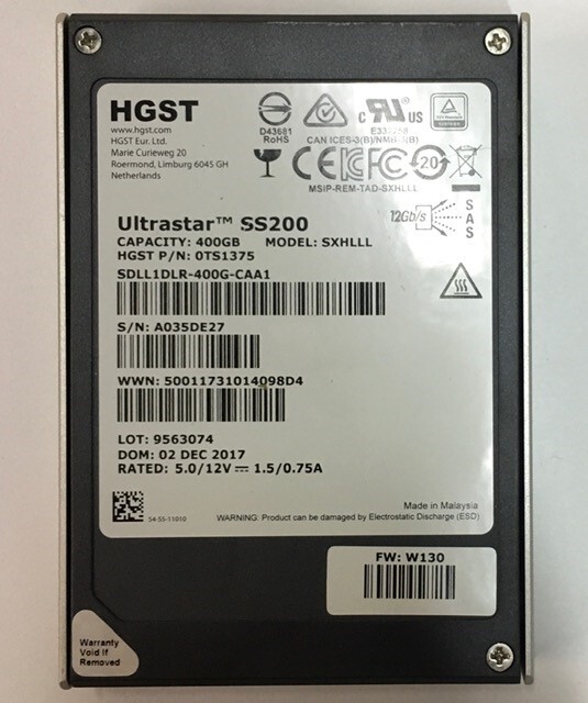 0TS1375 - Hitachi 400GB SSD SAS 2.5" HDD 0 power on hours