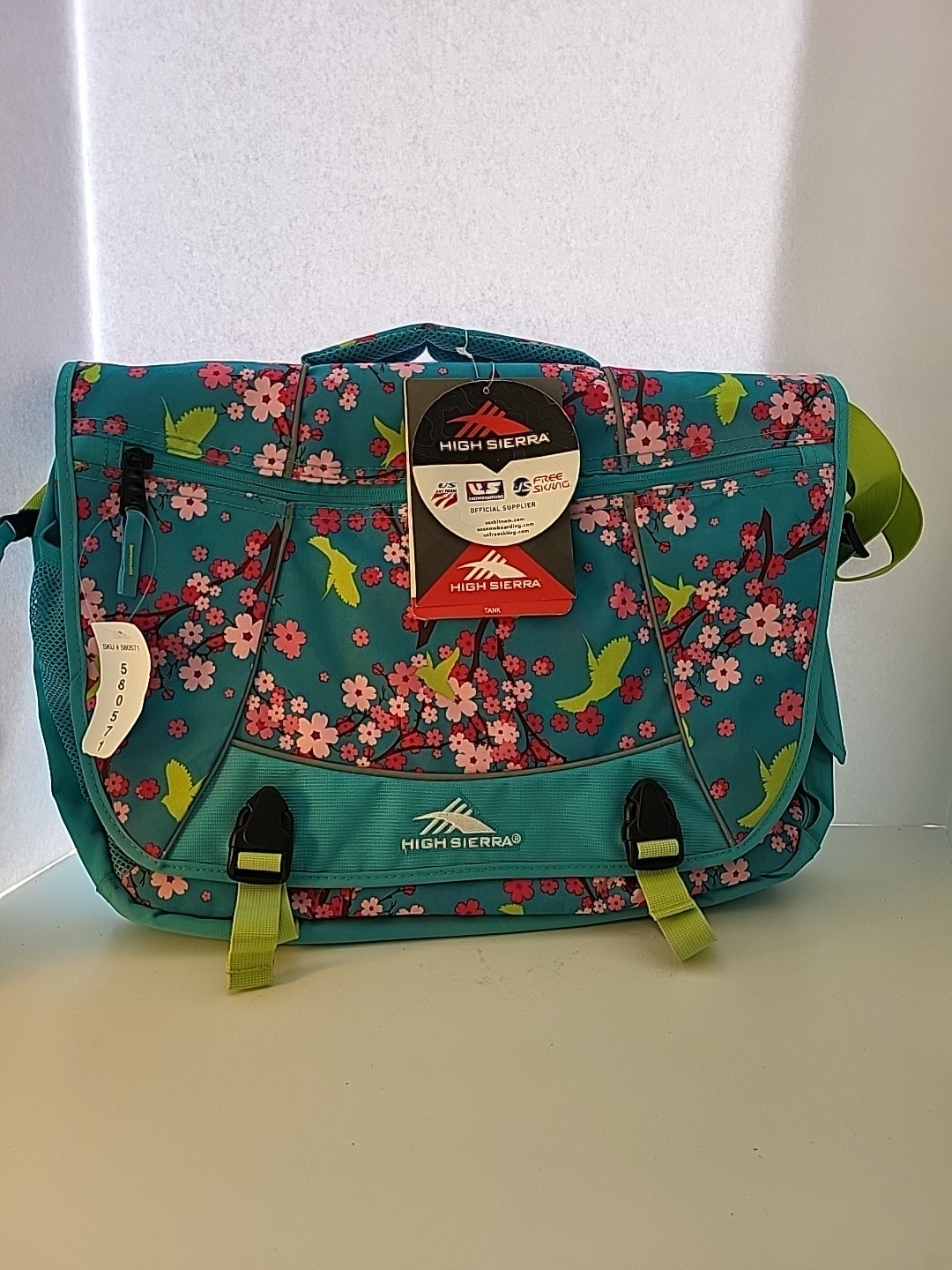 High Sierra Tank Messenger Laptop Bag NWT Turquoise Japanese Cherry