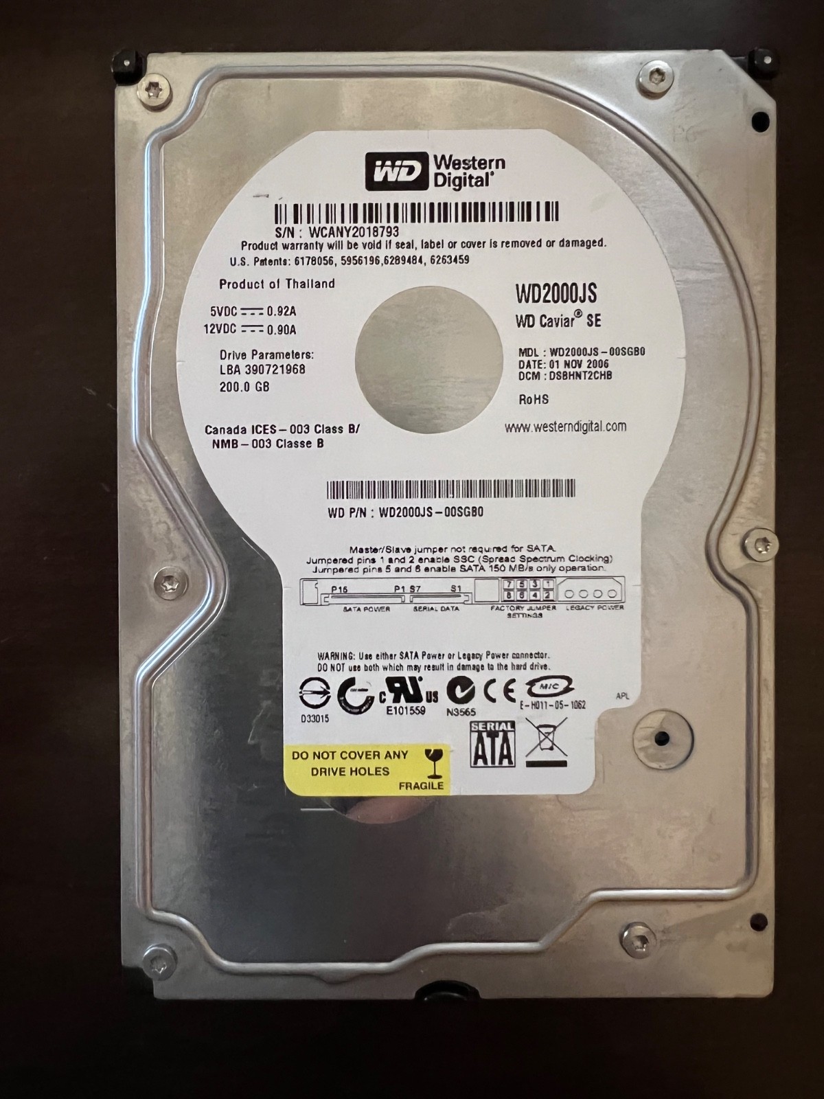 Western Digital 200gb SATA 3.5" Hard Drive