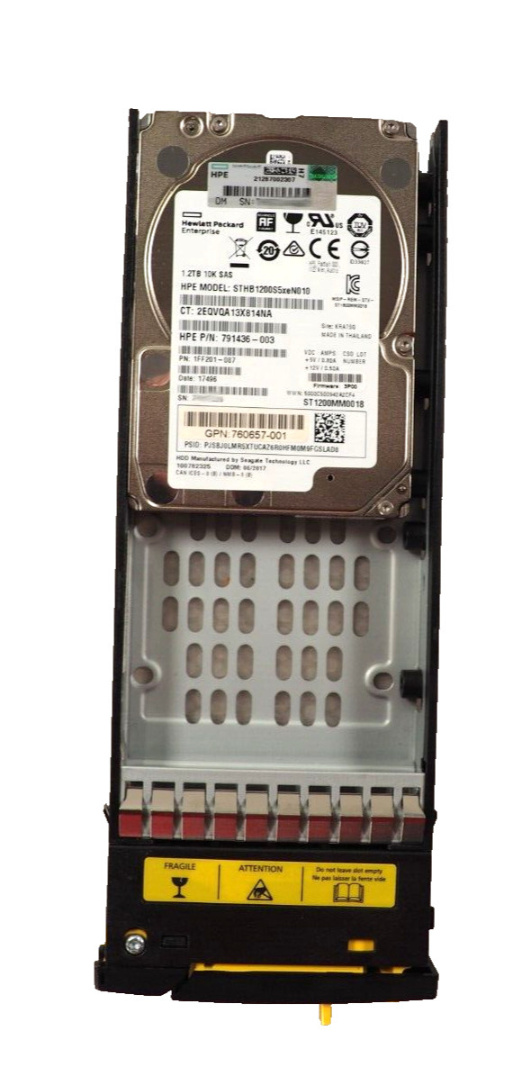 HPE 3PAR 791436-003 1FF201-087 1.2TB 10K SAS Hard Drive STHB1200S5xeN010 w/caddy
