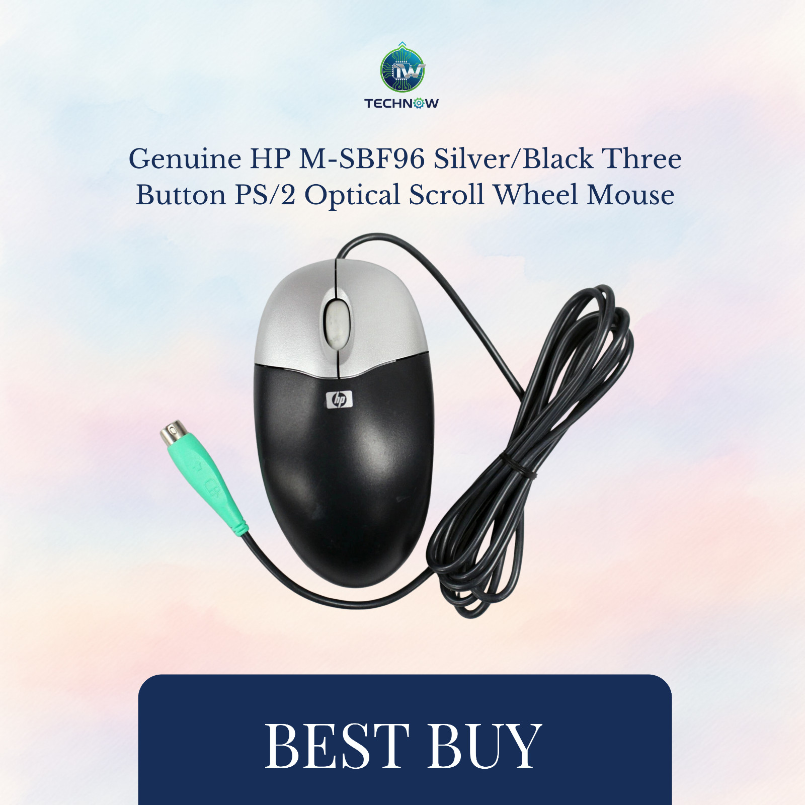 Genuine HP M-SBF96 Silver/Black Three Button PS/2 Optical Scroll Wheel Mouse