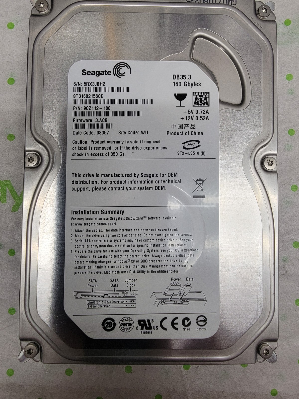 Seagate DB35.3 Series ST3160215SCE 160GB 7200 RPM 2MB Cache SATA