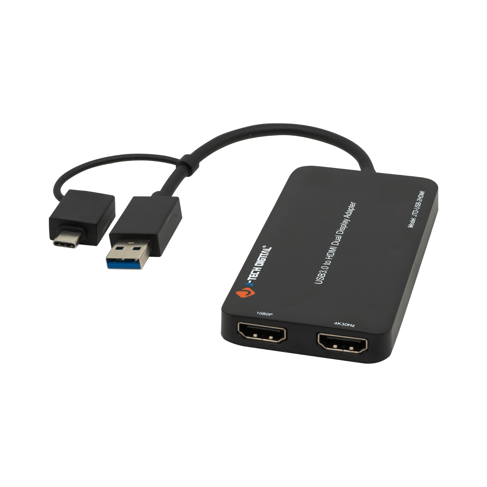 USB 3.0 (Type A/C) to Dual HDMI 4K 30Hz & 1080P 60Hz Adapter [JTD-USB-2HDMI]