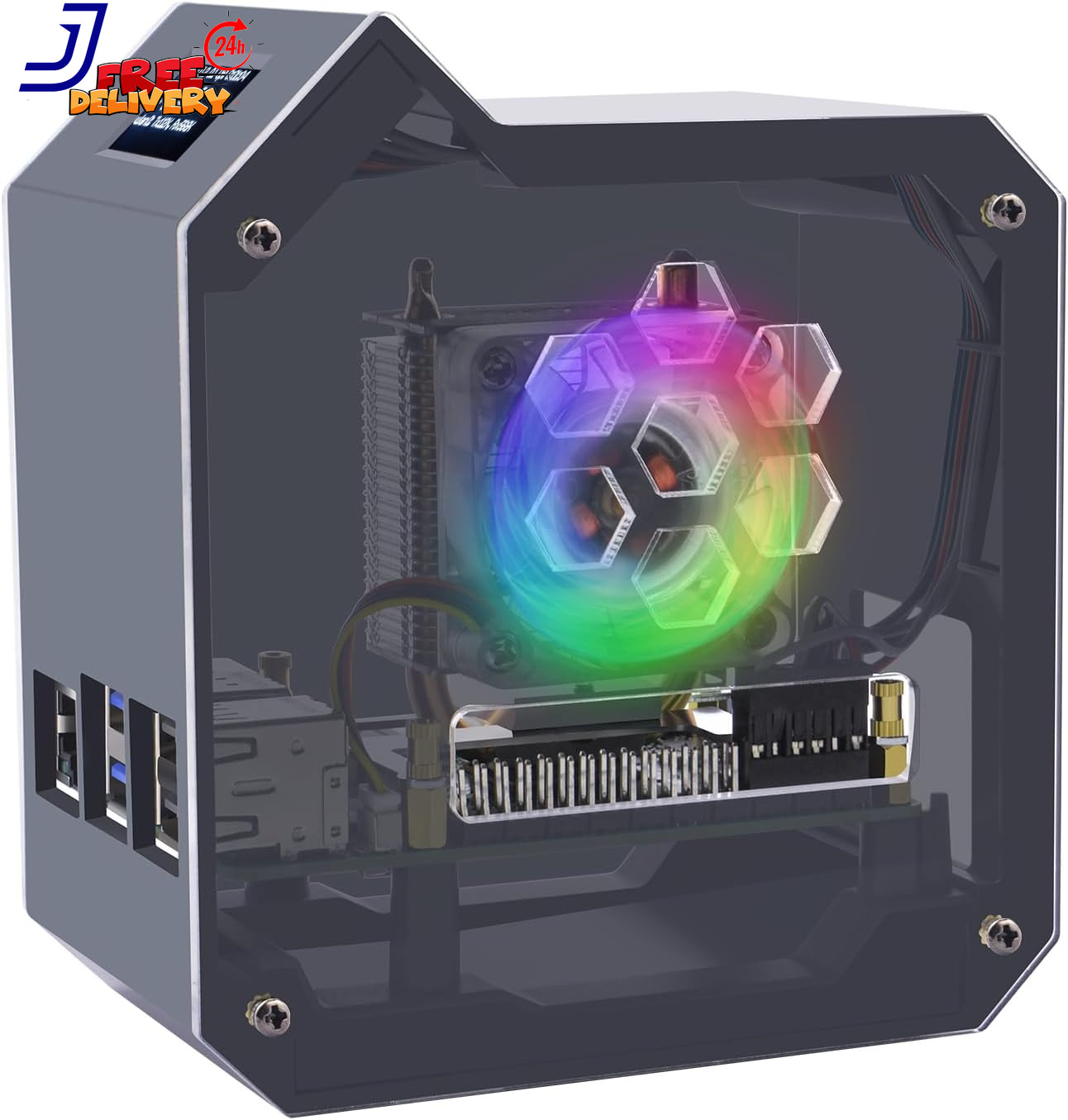 Mini Tower Kit for Raspberry Pi 5, Case with ICE Tower Cooler 0.96'' OLED Module