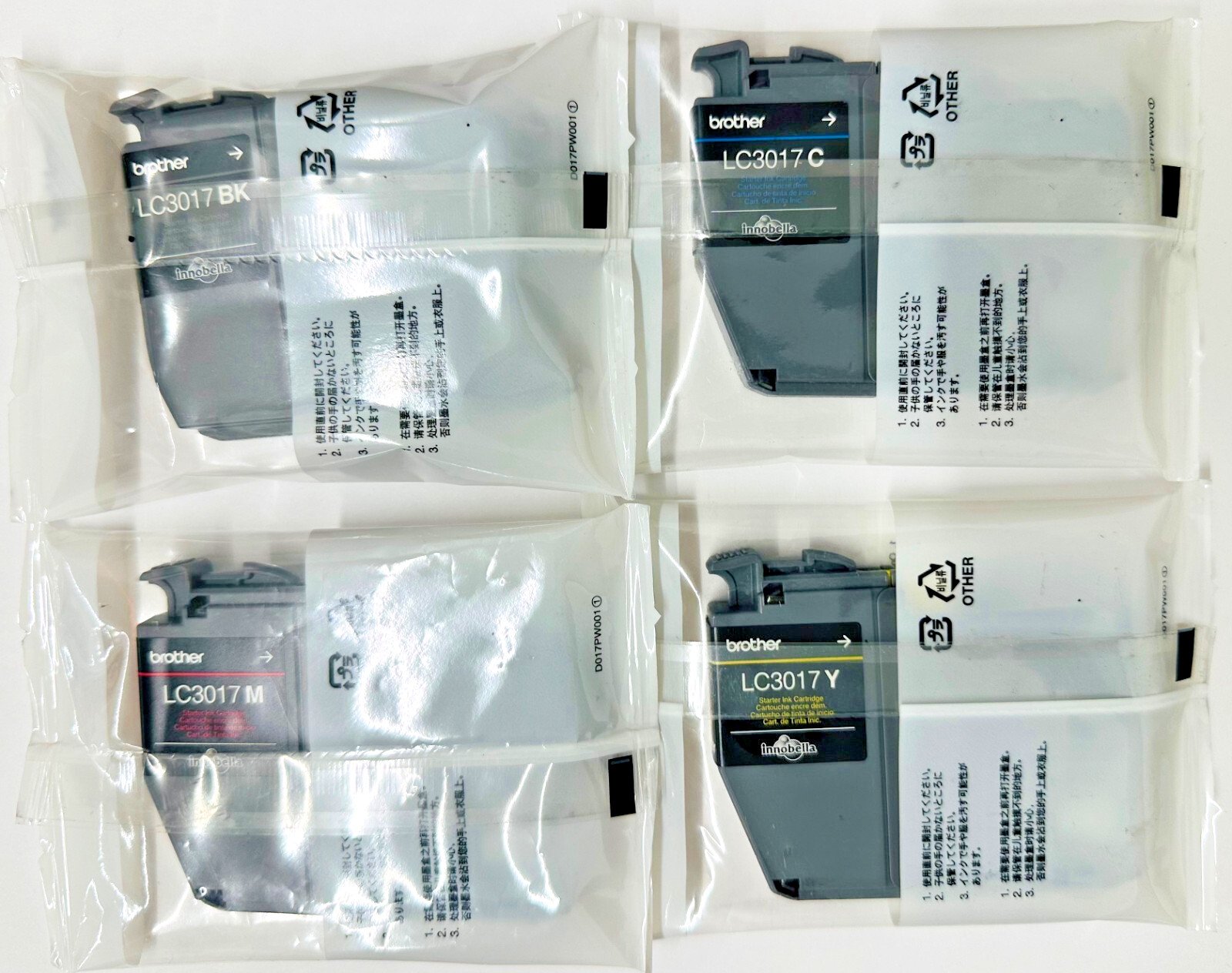 New Genuine Brother LC3017 Black Cyan Magenta Yellow 4PK Starter Ink Cartridges