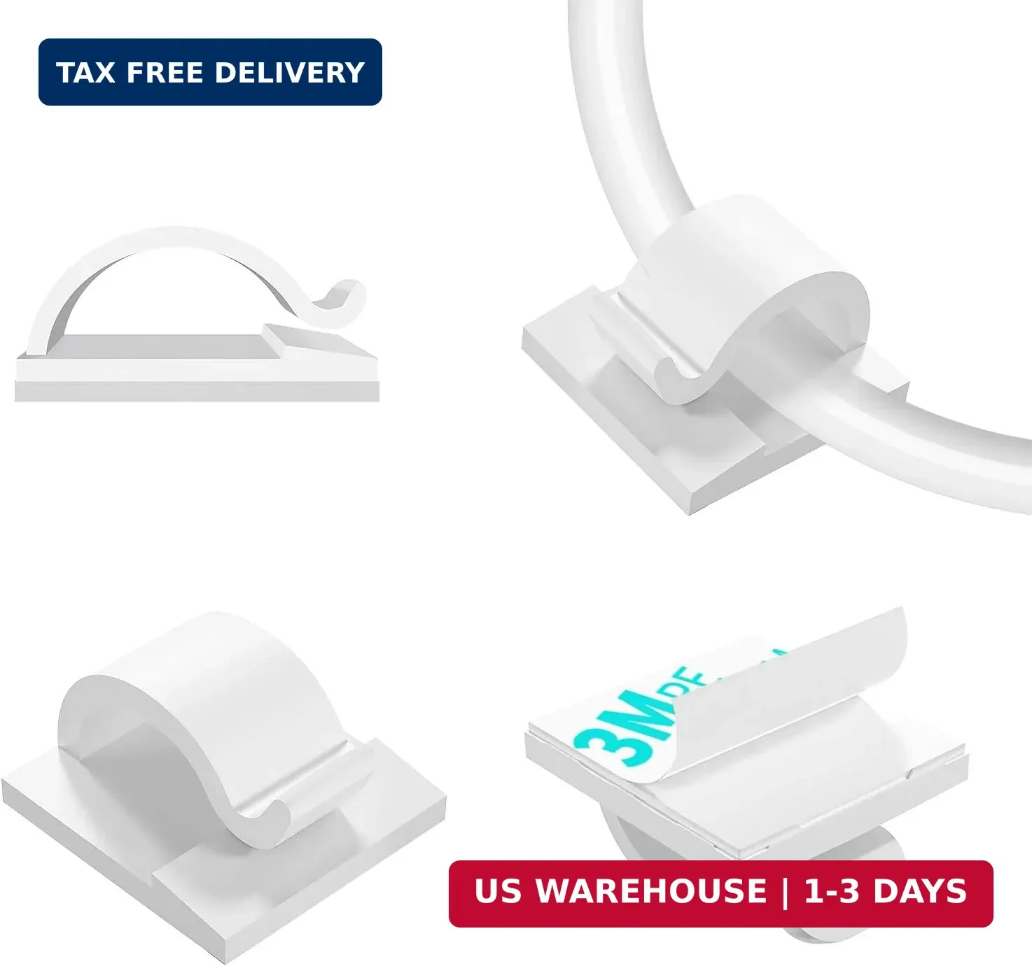Cable Clips White, Adhesive Cord Clips, Cable Staples Outdoor Cable Man