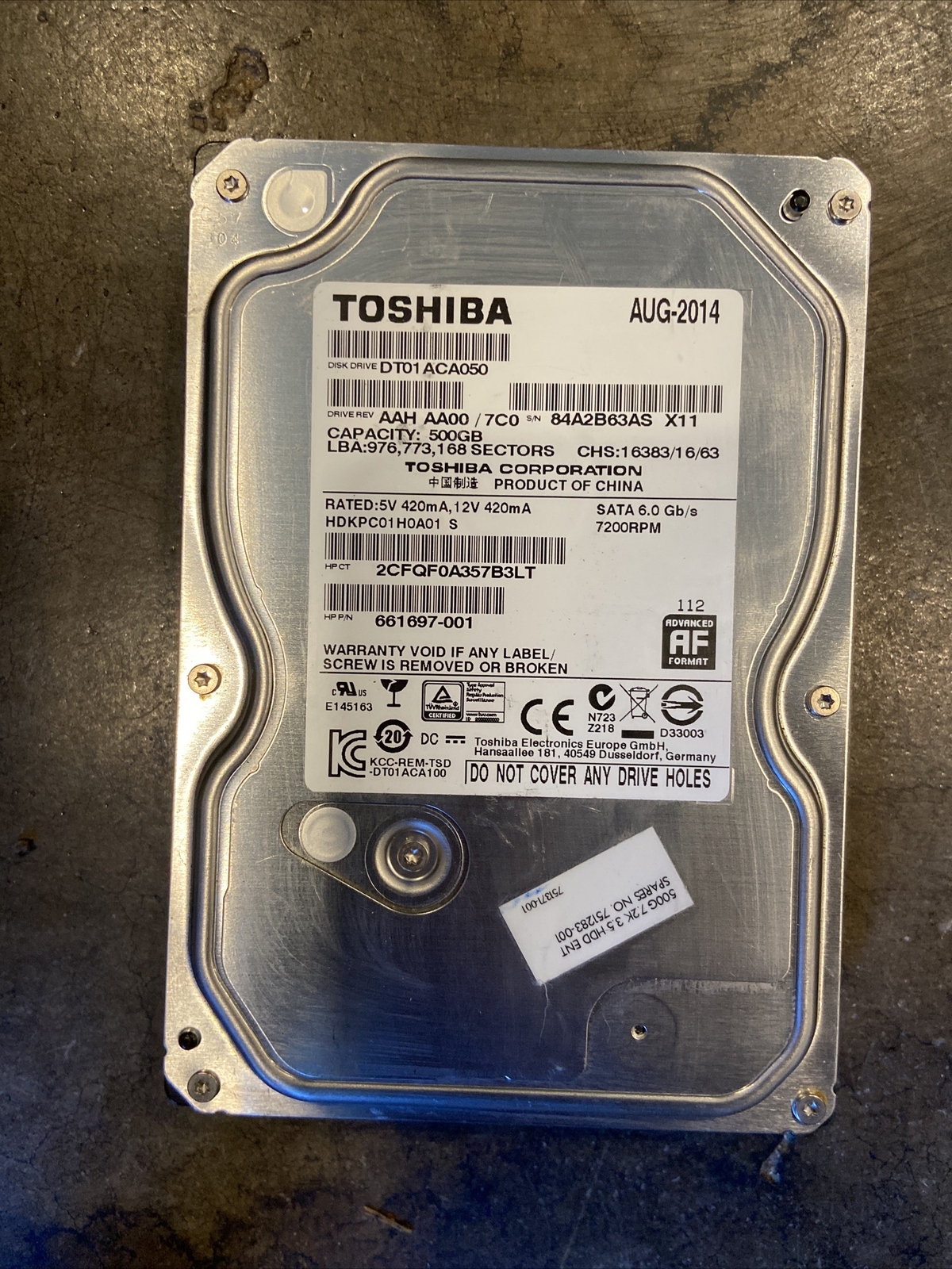500 GB SATA Toshiba HDKPC01H0A01 S 7200rpm 3.5 " DT01ACA050 Hard Drive