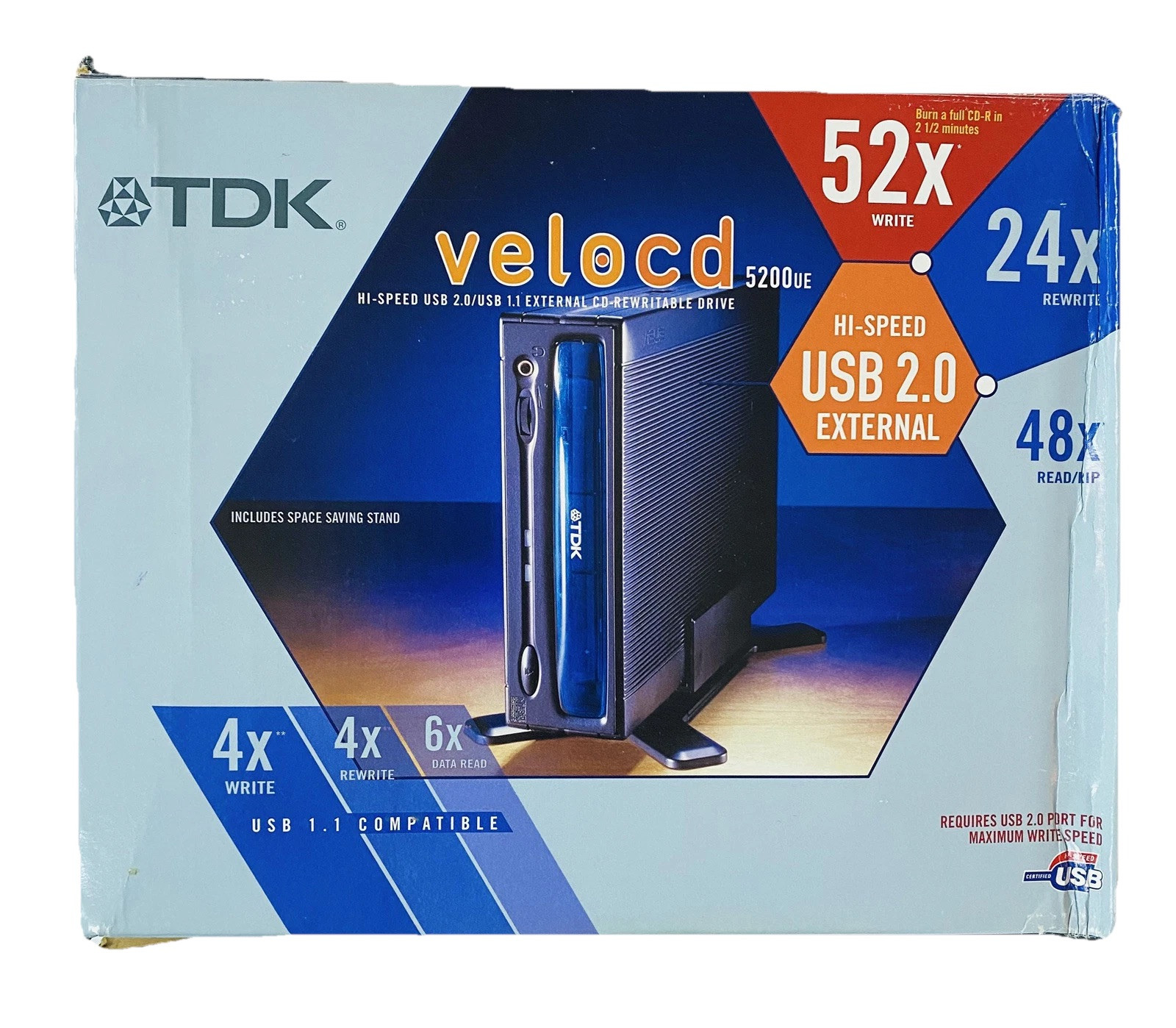 TDK Velocd Hi-Speed USB 2.0 External CD-Rewrite 52x Write 48x Rip 5200ue