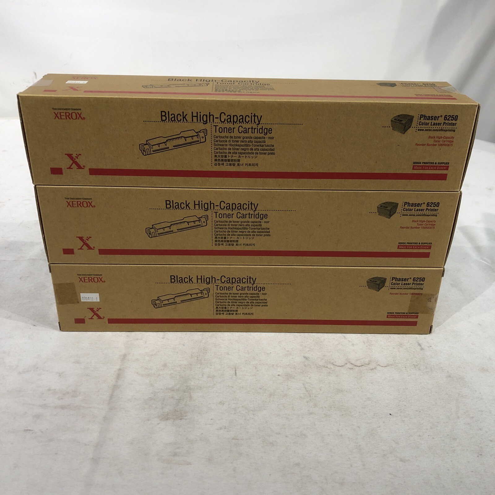 XEROX BLACK HIGH-CAPACITY TONER CARTRIDGE 106R00675, PHASER 6250~ LOT OF 3
