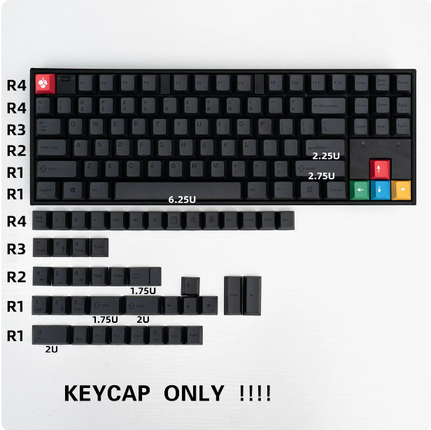 Yezhen Cherry-Style Keycaps Original Height PBT Minimalist Black 130-Key