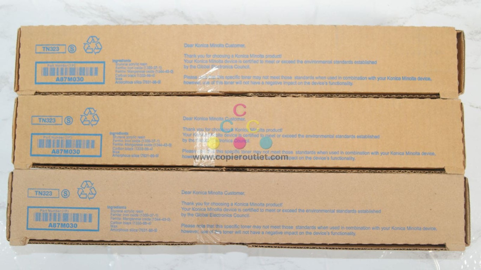 3 Genuine Konica Minolta BizHub 227,287 Black Toner Cartridges TN323S / A87M030