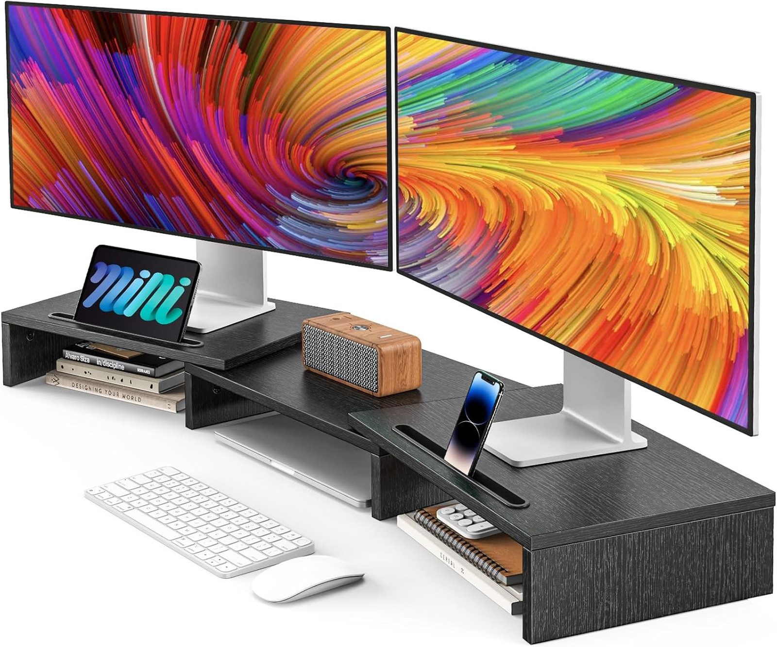 Dual Monitor Stand Riser for 2 Monitors Adjustable Desk Organizer for Laptop PC