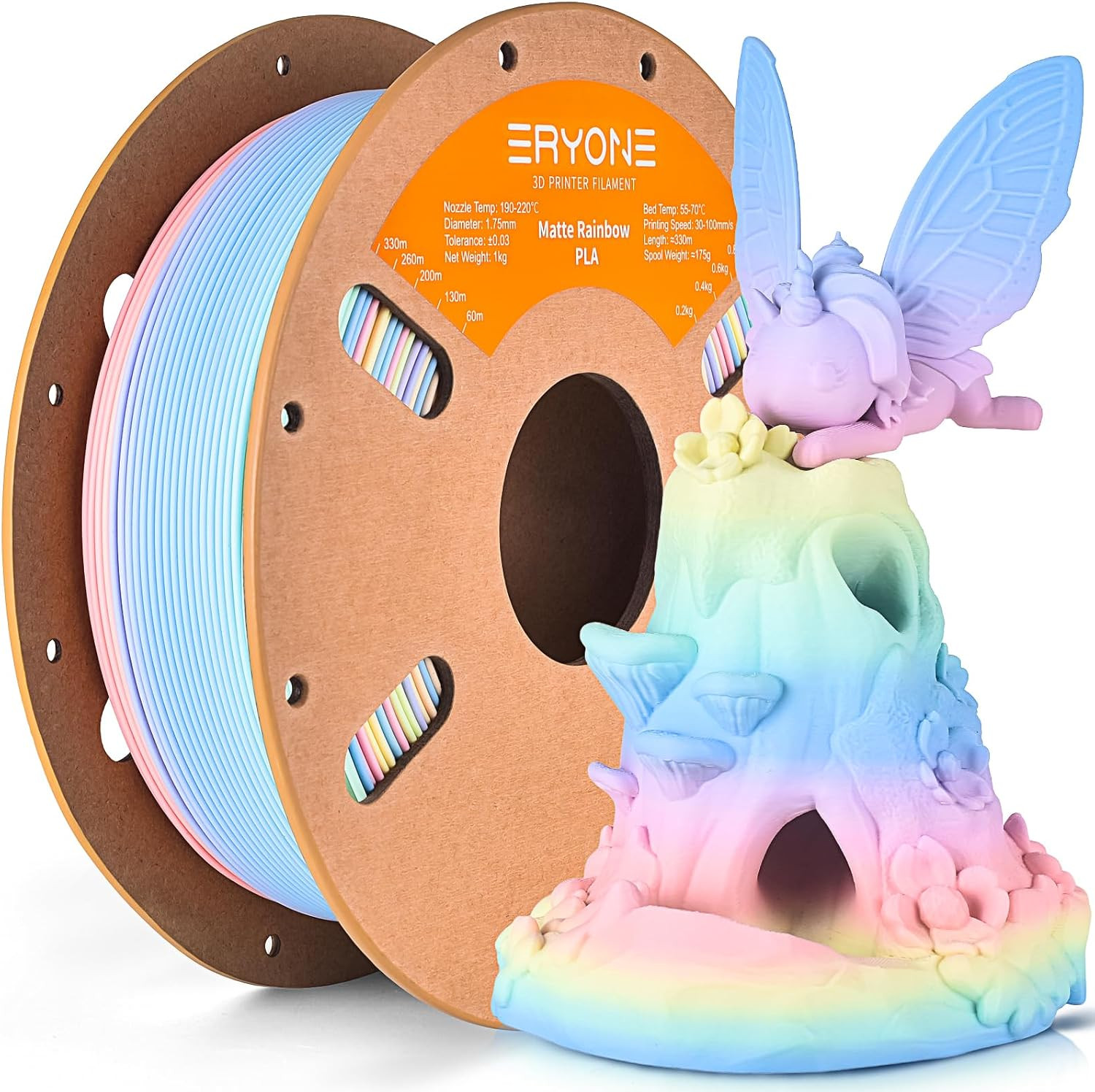 ERYONE Matte Rainbow 3D Printer PLA Filament 1.75 +/- 0.03Mm, Matte Muticolor Fi