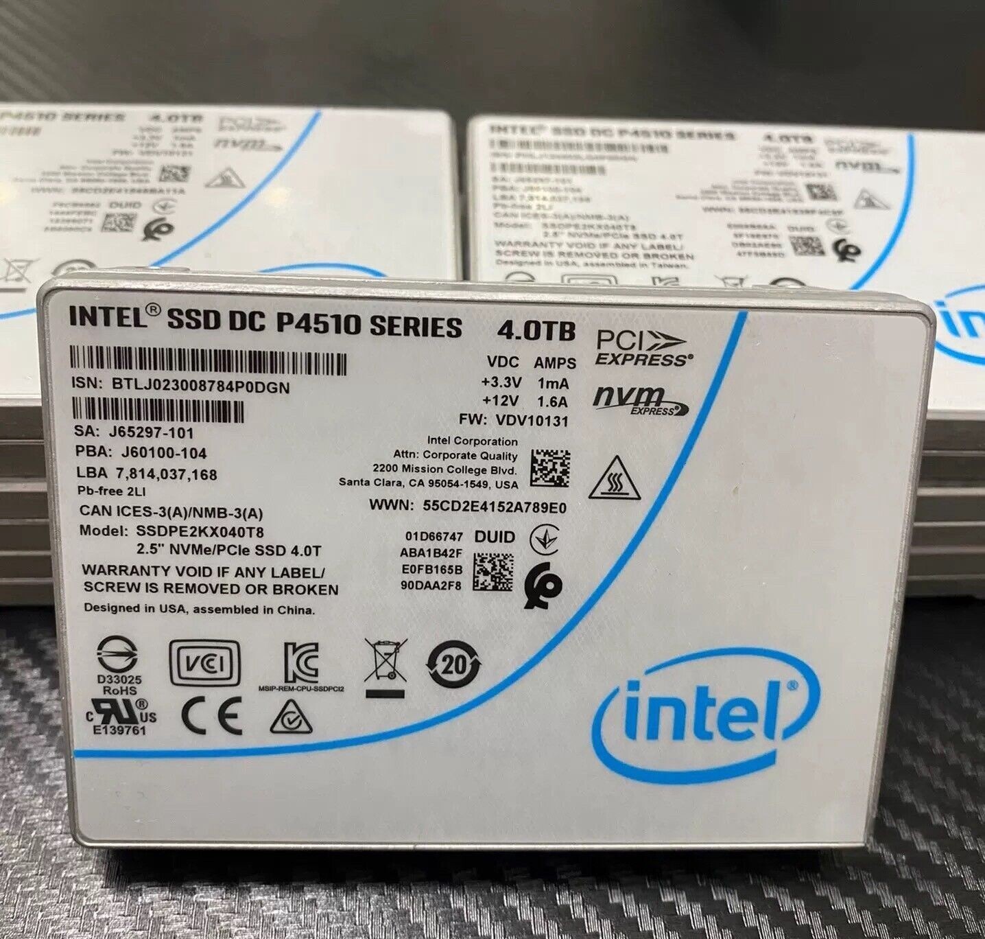 Intel P4510 4TB U.2 NVMe PCIe 2.5'' SSDPE2KX040T8 Solid State Drive 3000MB/s
