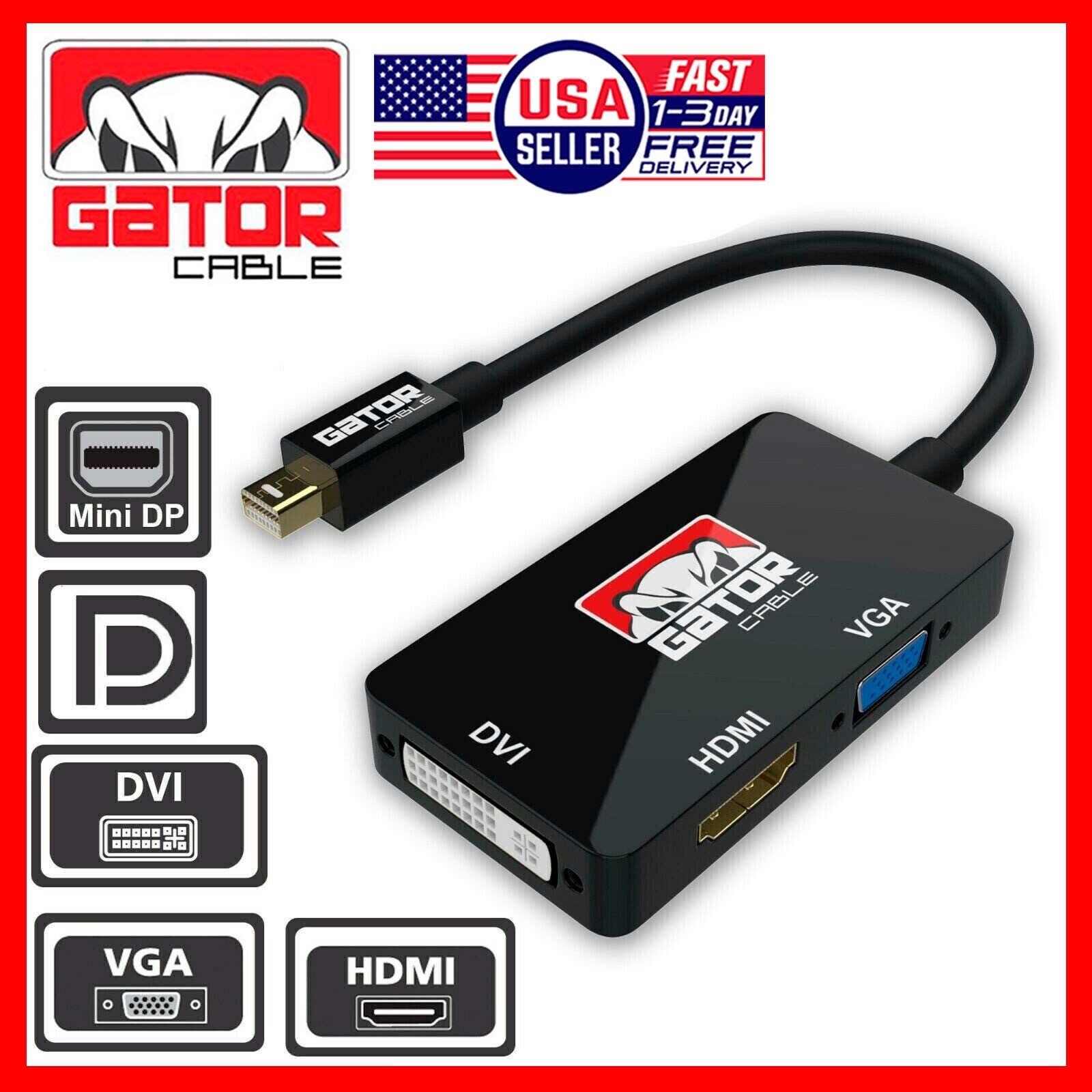 Mini DisplayPort Thunderbolt Male To DVI HDMI VGA Adapter Converter Cable 4 in 1