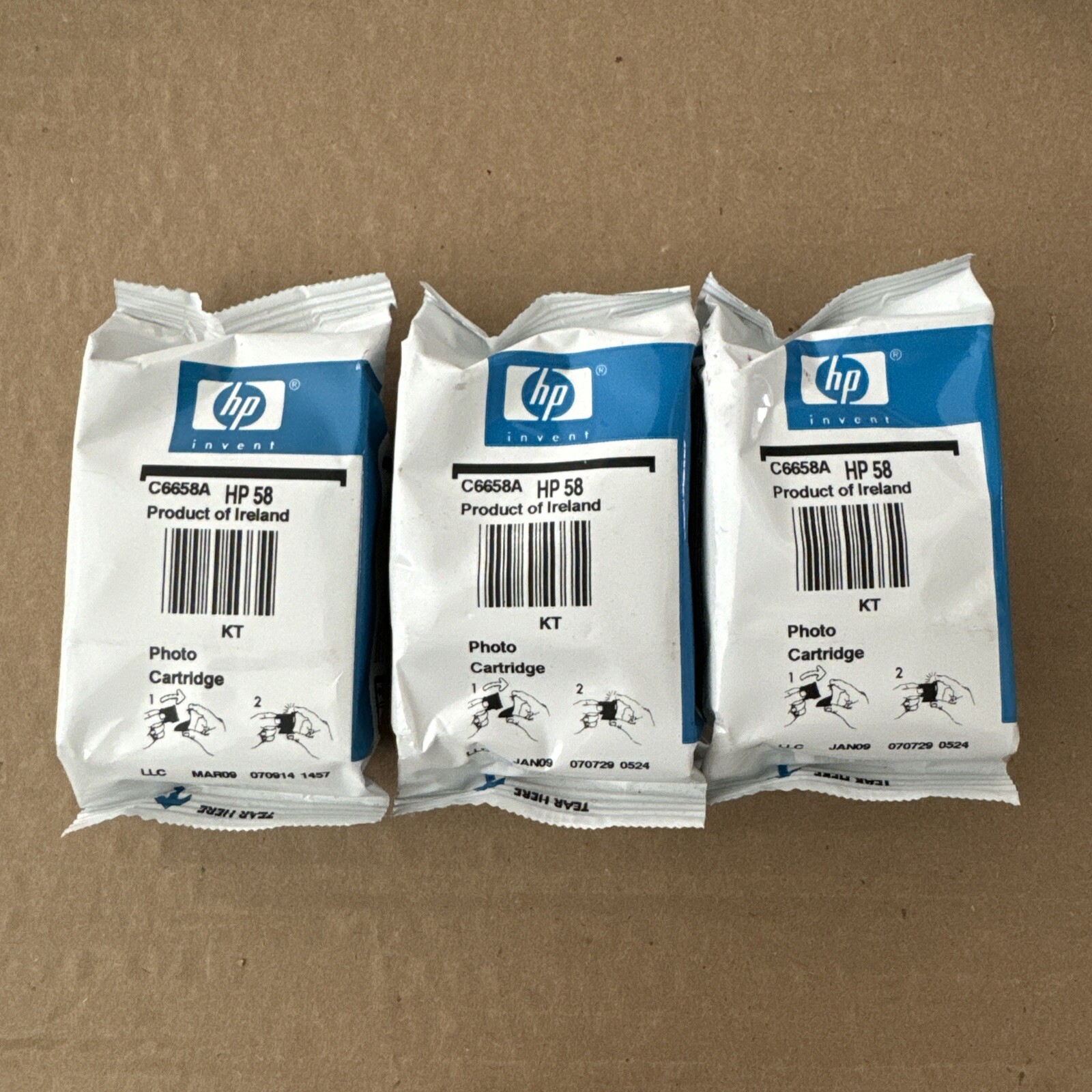 3 pack HP 58 Photo Ink Cartridge OEM Sealed Bags three Pack Lot C6658AN Expired