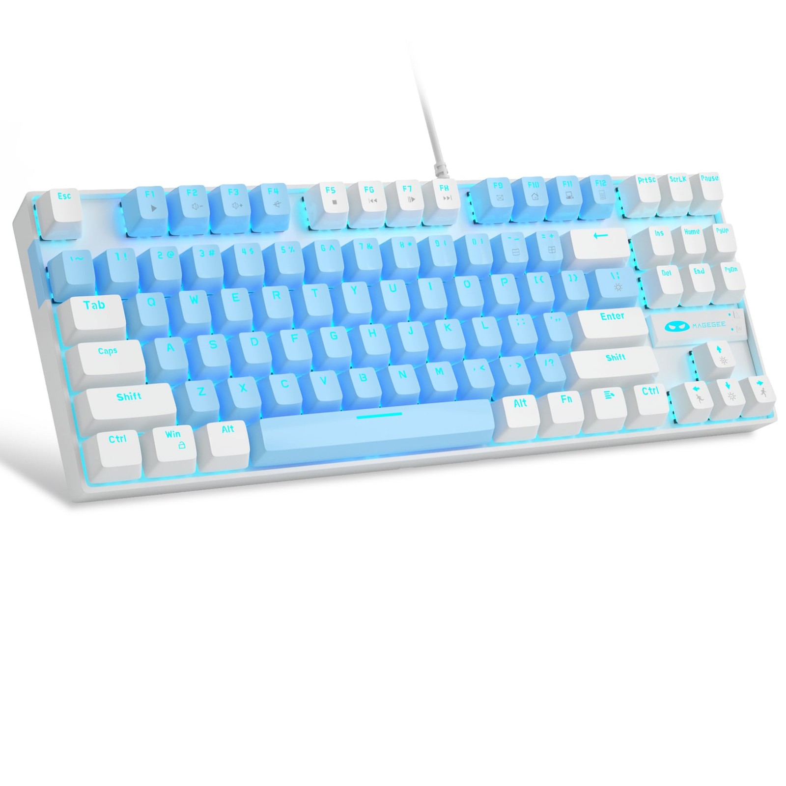 MageGee 75% Mechanical Gaming Keyboard, Blue Switch, White/Blue Switch